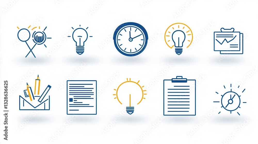 Poster a set of outline icons representing various concepts related to time management deadline handling pl
