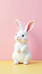 Minimalist easter design with a white rabbit and pastel colored background, generative AI, rabbit, holiday