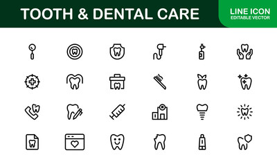 Dental Care and Tooth Icons. Essential Collection for Healthcare, Treatment, and Oral Health Designs