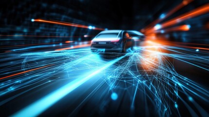Fototapeta premium Futuristic car racing virtual tunnel digital artwork high-tech environment dynamic viewpoint speed and innovation