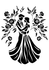 Art Nouveau Bride and groom Graphic Accents, vector illustration, vintage elements	