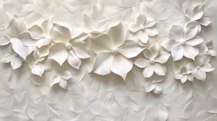 Fototapeta premium This vibrant wall showcases intricately crafted white flowers with delicate details, enhancing the contemporary decor of the room with its serene and artistic appeal