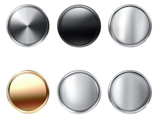 A set of metal chrome circle buttons is presented