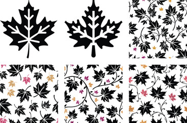 Black & White Maple Leaf Vector Graphics: Canadian Symbol, Autumn Foliage, Nature Pattern Design Elements for Print & Digital Projects