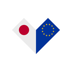 friendship concept. heart shape icon with japan and european union flags. vector illustration isolated on white background