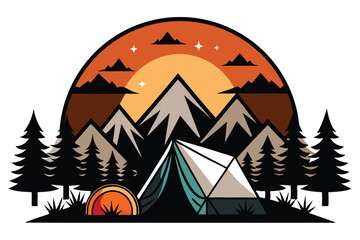 Obraz premium Camping in the mountains sunset scene vector illustration