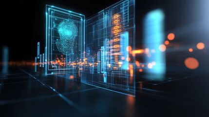 Fototapeta premium Digital security event showcasing biometric technology virtual environment futuristic perspective interactive content for enhanced protection