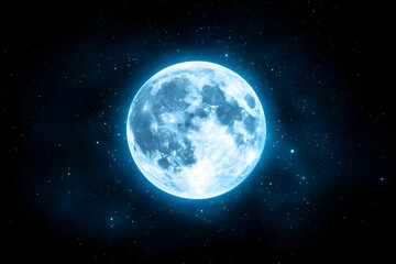 Fototapeta premium A luminous full moon glows brightly against a backdrop of a star-studded night sky