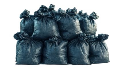 Pile of black garbage bags stacked for disposal