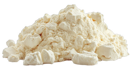 Pile of flour on a white background, cooking ingredient