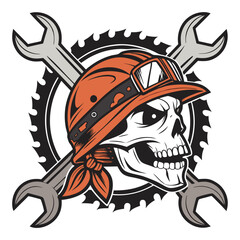Skull in Construction Hard Hat with Wrench - Powerful and Bold Design