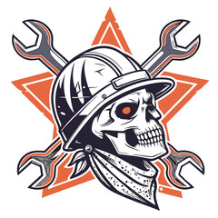 Skull in Construction Hard Hat with Wrench - Powerful and Bold Design