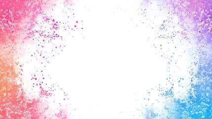 frame border with copy space of colorful rainbow holi paint color powder explosion isolated white background