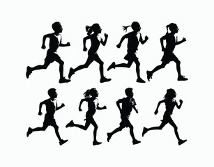 Active Kids Running Silhouette Vector Template