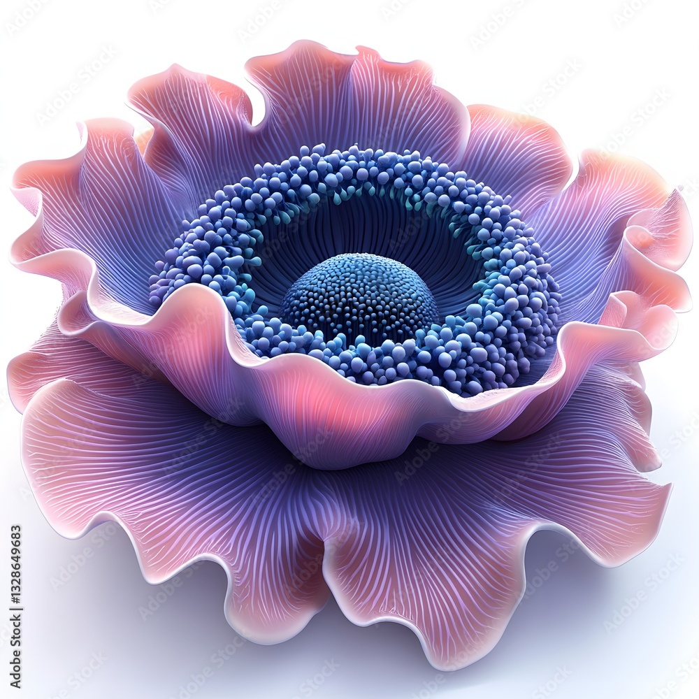 Poster a captivating 3d rendered image of a surreal flower with intricate details and vibrant colors. detai