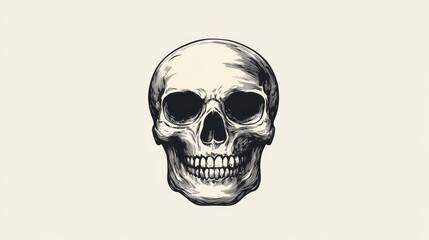Obraz premium A highly detailed skull illustration is centered against a plain background, highlighting its anatomical features in black and white. This artwork emphasizes the structure and beauty of the skull