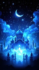 A Beautiful Mosque Illuminated By Moonlight Under a Starry Sky