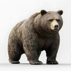 Fototapeta premium A stunning 3D render of a majestic grizzly bear, showcasing its powerful physique and dense fur against a clean white background. Detailed Animal isolated on white background. Majestic Grizzly Bear
