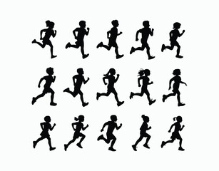 Silhouette of Children Running Vector Template