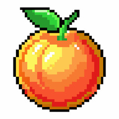Fototapeta premium Retro 8 Bit Pixel Art Orange Fruit with a Green Leaf on 16 Bit Style Background