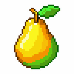 Fototapeta premium Retro Pixel Art Pear with Leaf on White Background
