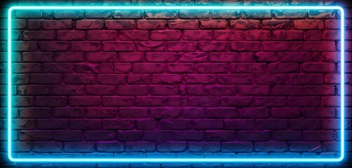 Neon Frame Brick Wall Texture Banner - abstract background