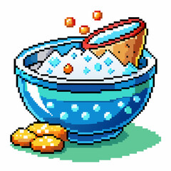 Obraz premium Pixel Art Bowl of Cereal with Milk and Cookies