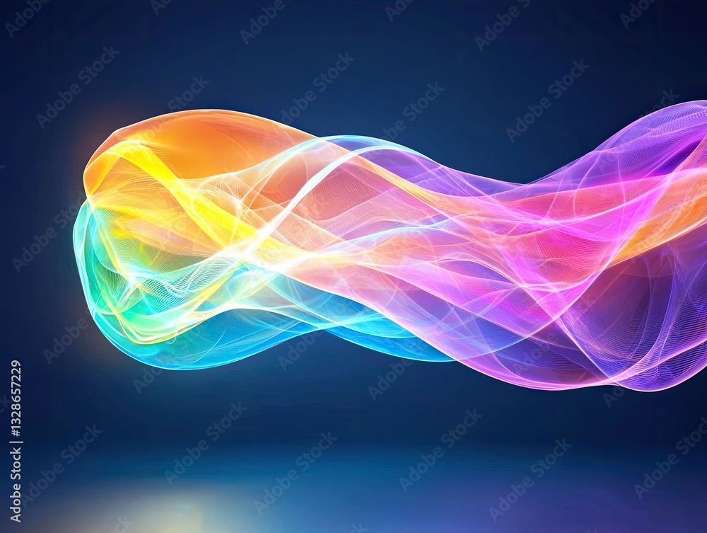 Poster luminous abstract wave fluid holographic curves shift in vibrant colors digital art dynamic environm