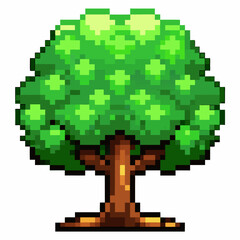 Obraz premium Retro Pixel Art Tree Vibrant Green 8 Bit Nature Illustration for Vintage Game Design