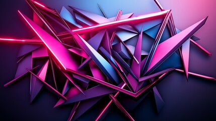 Abstract Pink and Blue Geometric Shapes with Neon Lighting