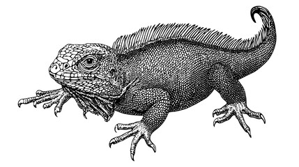 Detailed engraved illustration of a lizard showcasing intricate textures for tattoo art or packaging design inspiration