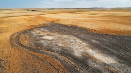 Fototapeta premium Harvested Fields for Aerial View, Drought Damage.