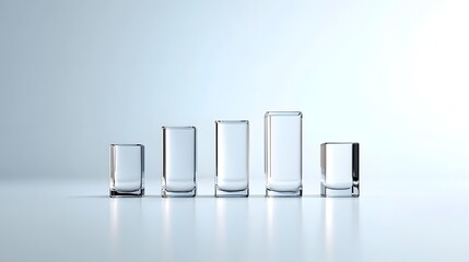 Sophisticated 3D Bar Chart Featuring Crystal Clear Bars Floating on a Reflective White Surface with Subtle Lighting that Enhances the Depth and Texture