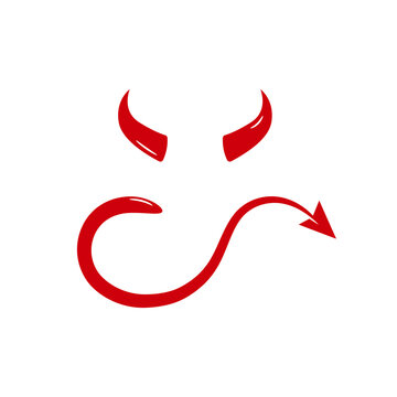 Red devil horn and tail template, 3d realistic cute element for face mask and head or costume. devil horn logo icon vector illustration design