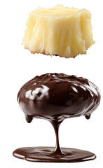 Pineapple piece dripping with rich melted chocolate, creating delicious contrast. Perfect for desserts and sweet treats. Isolated On Transparent Background