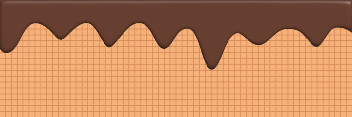 melted chocolate drizzled over a waffle cone background