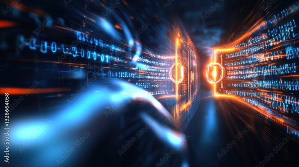 Poster dynamic cybersecurity measures digital space visual representation high-tech environment futuristic 