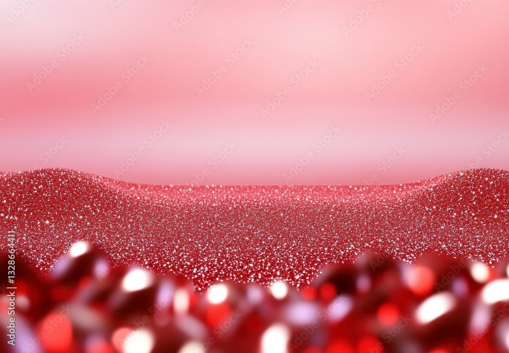 Aufkleber abstract image of a red glitter landscape with a soft pink background, featuring bokeh effect in the
