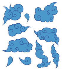 Clouds clipart. Jinx temporary  tattoo template for the sleeve in asian style. Japanese art clouds isolated on the white background