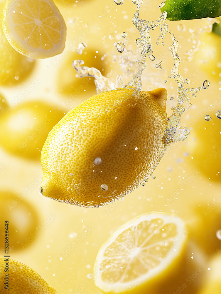 Poster citrus burst: lemons and limes create an eye-catching display with refreshing water splashes