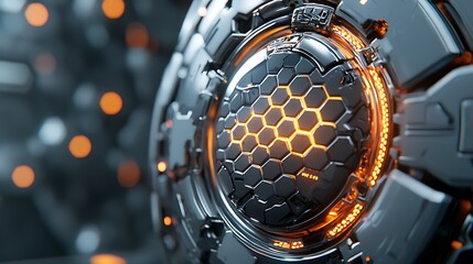 Fototapeta na wymiar Futuristic Honeycomb Structure with Glowing Hexagonal Elements