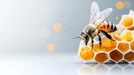 Honey bee on a golden honeycomb