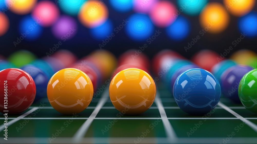 Poster colorful marbles display on a gridded surface artistic setup playful environment close-up shot