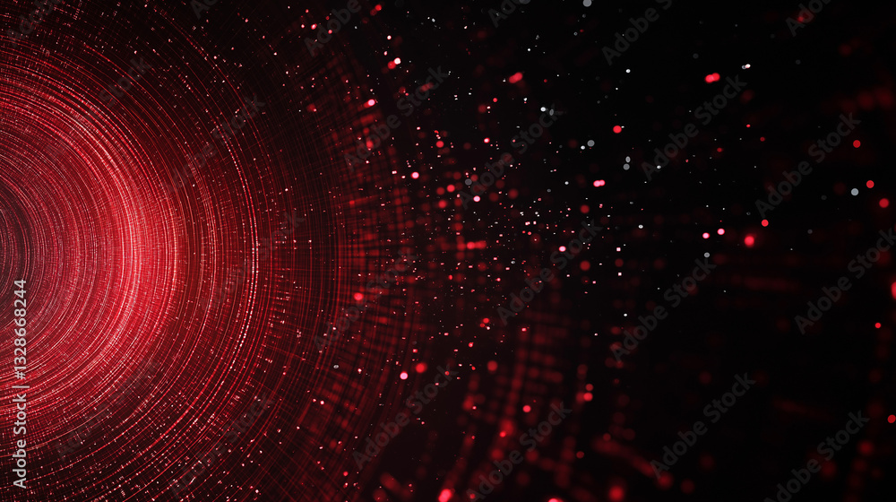 Aufkleber cosmic portal: a vibrant, futuristic image of a tunnel of concentric red rings, leading into a realm