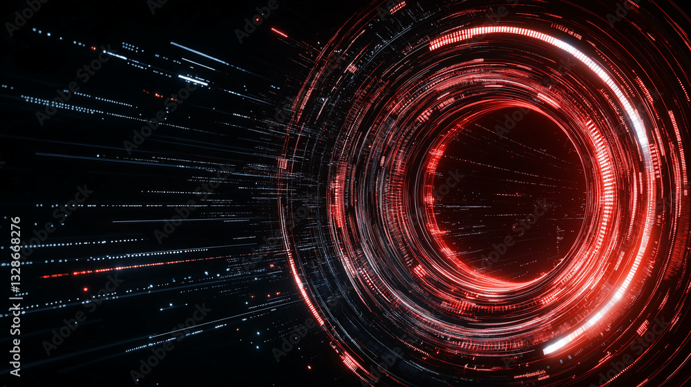 Aufkleber digital orbit: abstract 3d rendered image showing a luminous red and dark digital orbit, evoking the