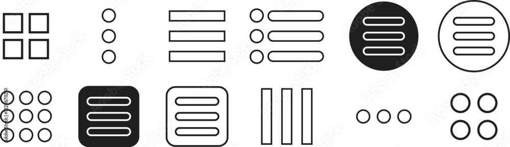 Poster hamburger web and mobile app menu outline icons set. vectors buttons for website ui navigation. app 