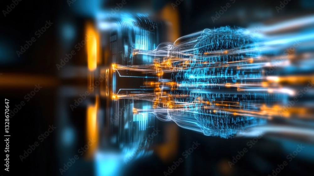 Poster dynamic technological visualization virtual space digital art high-tech environment abstract perspec