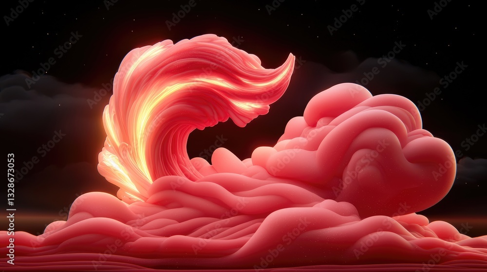 Poster dynamic wave of colorful clouds natural landscape digital art surreal environment eye-level view abs