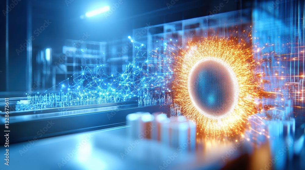 Poster exploring quantum computing innovations technology lab digital art futuristic environment close-up v
