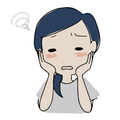 日焼けした肌にコンプレックスがあるアジア人女性の手書きイラスト